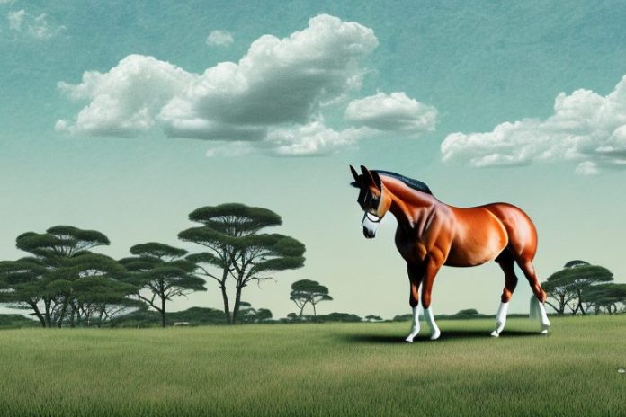 A trakehner horse in a rural landscape in stilfontein
