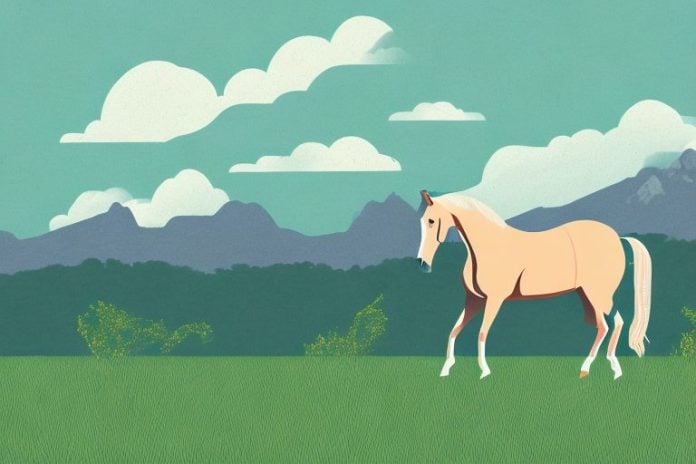 A trakehner horse in a field with the knysna landscape in the background