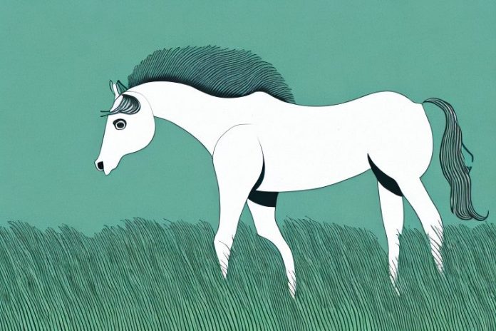 A kathiawari horse grazing in a grassy landscape in kwa zulu natal