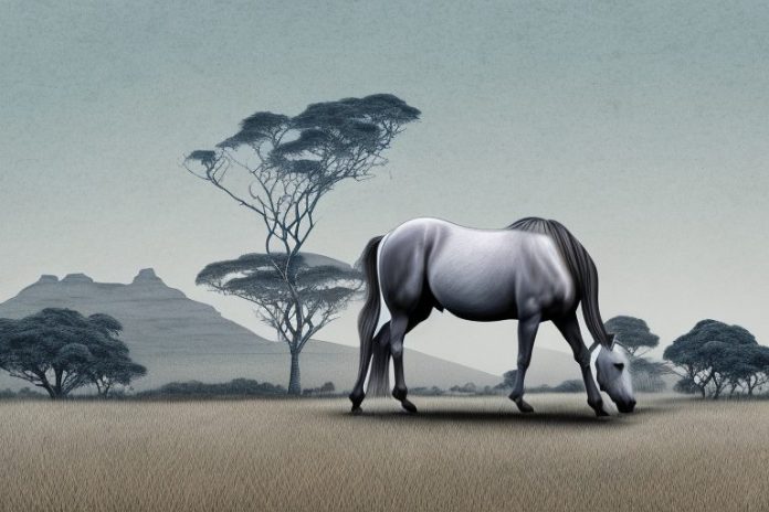 A kathiawari horse in a rural south african landscape