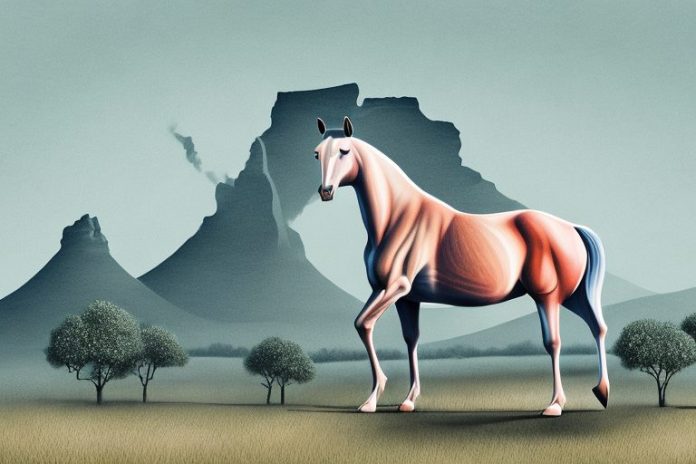 A kathiawari horse in a rural south african landscape