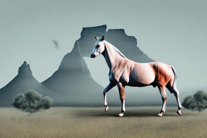 A kathiawari horse in a rural south african landscape