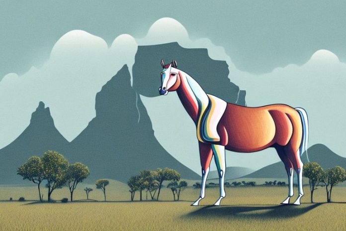 A kathiawari horse in a rural south african landscape