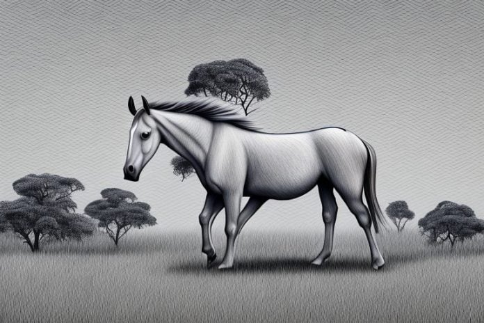A kathiawari horse in a rural south african landscape