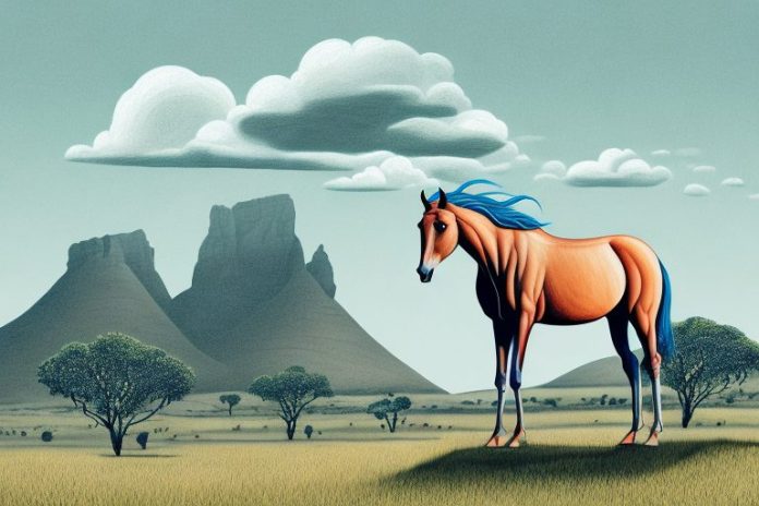 A kathiawari horse in a rural south african landscape