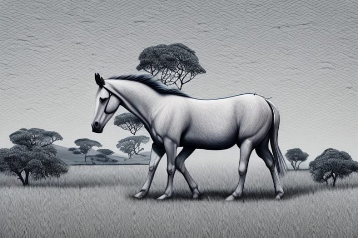 A kathiawari horse in a rural south african landscape