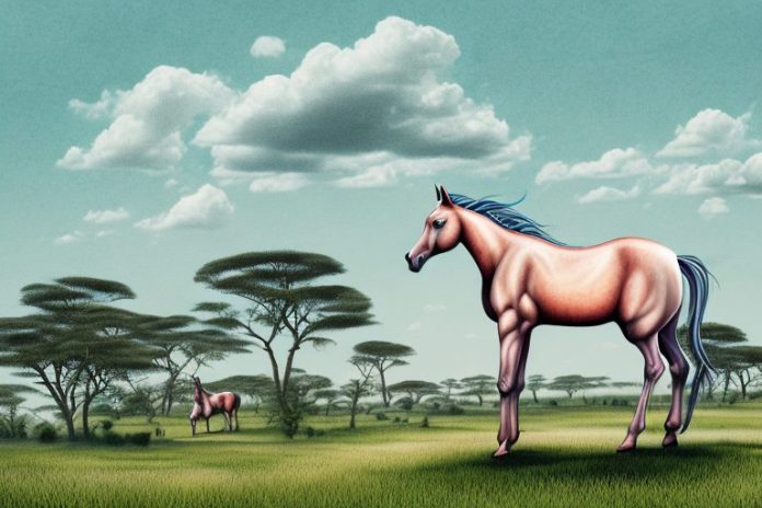 A kathiawari horse in a rural landscape in delmas