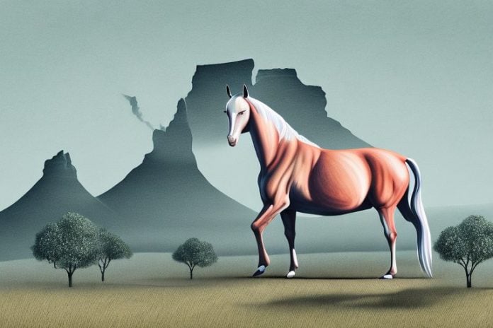 A kathiawari horse in a rural south african landscape