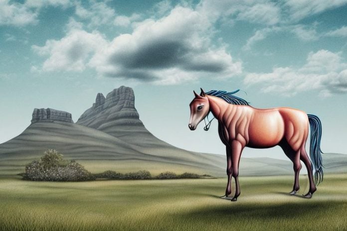 A kathiawari horse in a rural setting in orkney