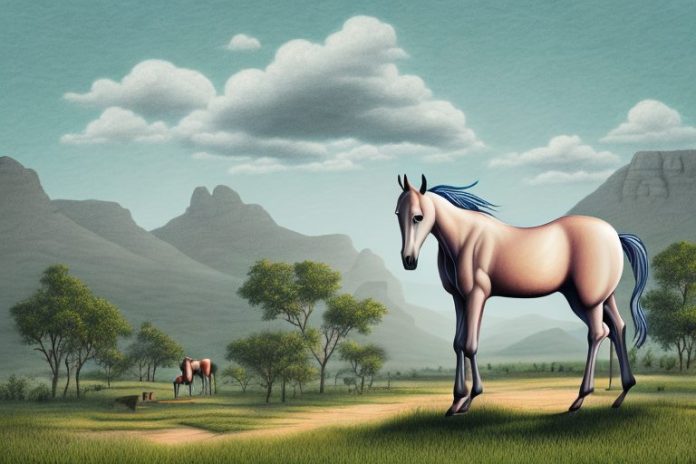 A kathiawari horse in a rural landscape in hartbeespoort