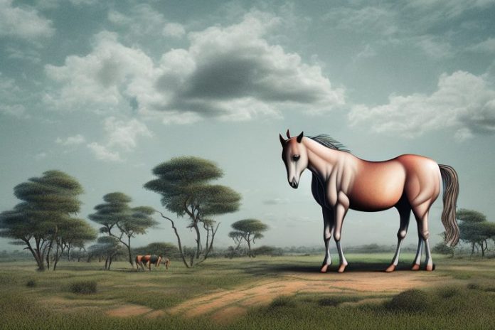 A kathiawari horse in a rural landscape in lichtenburg