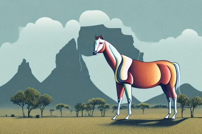 A kathiawari horse in a rural south african landscape