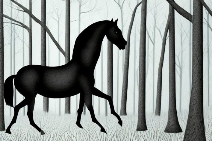 A black horse in a forest setting in durban
