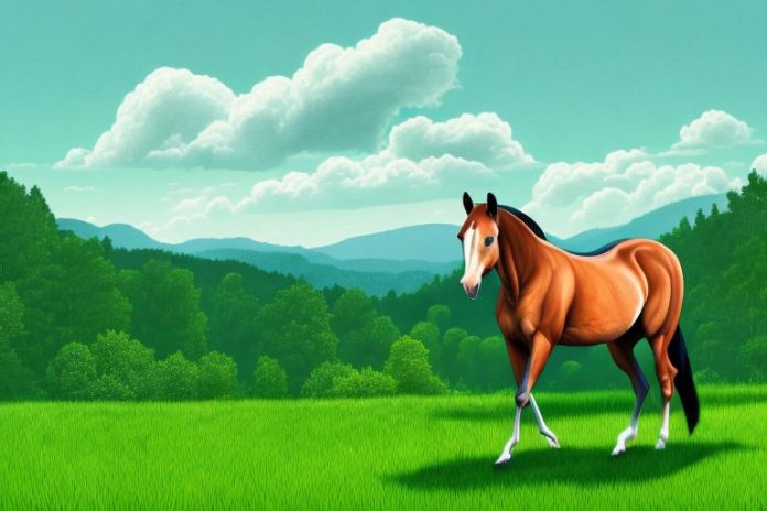 A horse in a lush
