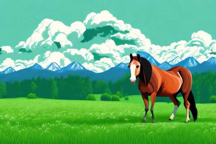 A horse in a lush