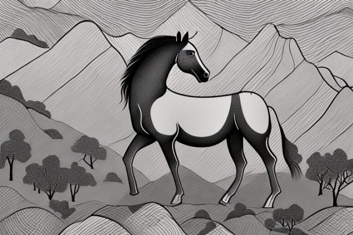 A horse in the black forest landscape of phuthaditjhaba