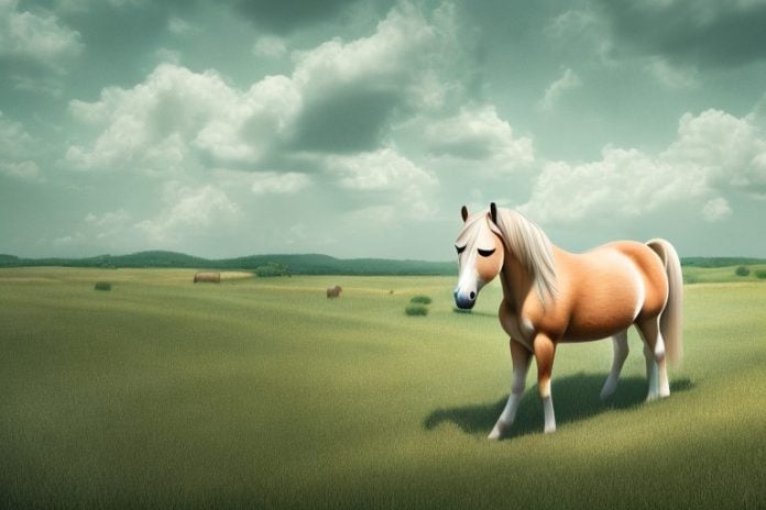 A haflinger horse in a rural landscape