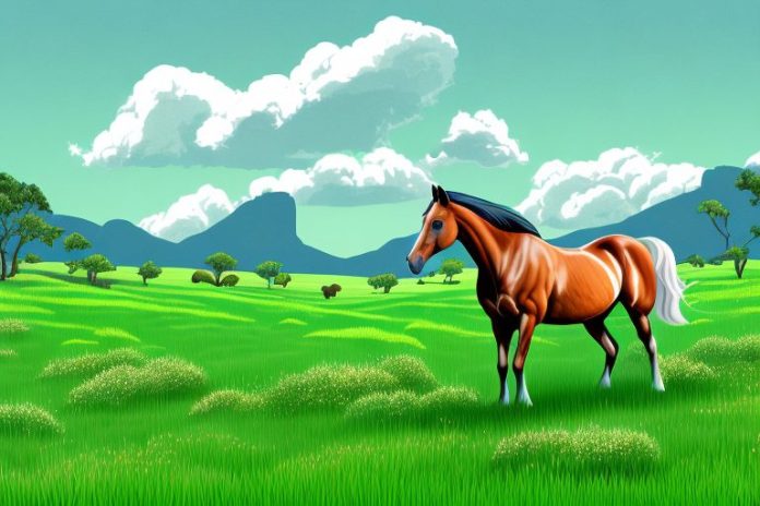 A horse in a lush