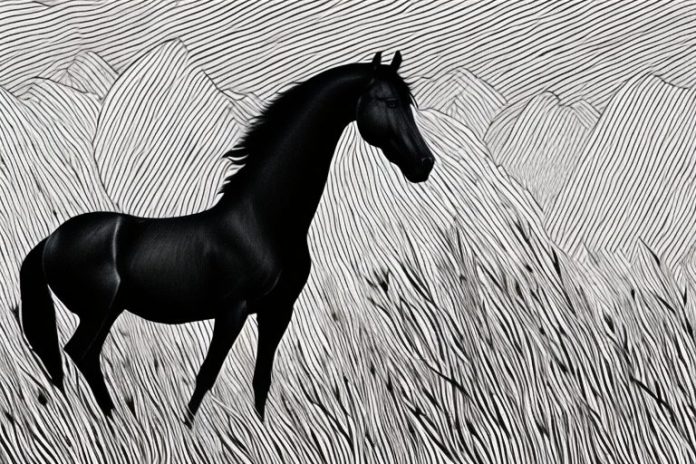A black horse in a grassy field in soweto
