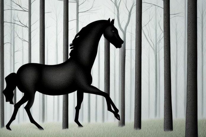 A black horse in a forest setting in east rand