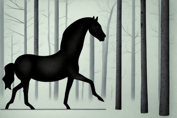 A black horse in a forest setting in vanderbijlpark