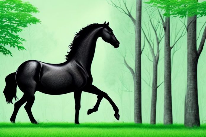 A majestic black horse in a lush green forest in mokopane