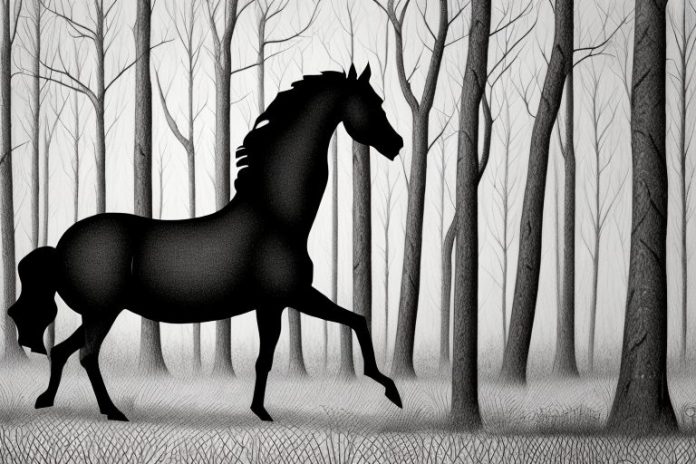 A black horse in a forest landscape in witbank