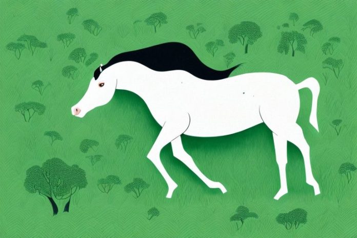 A horse in a lush green pasture in the black forest of delmas