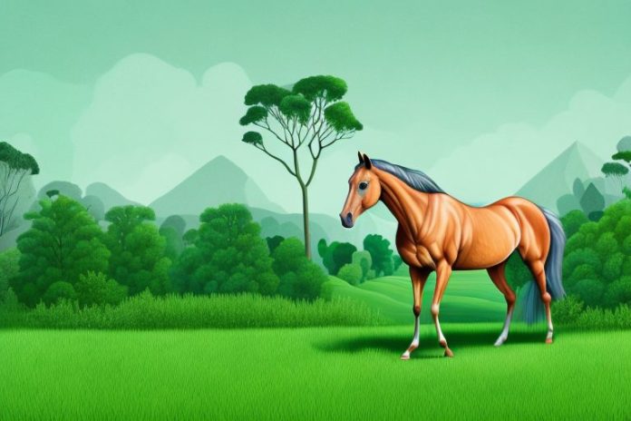A horse in a lush green forest