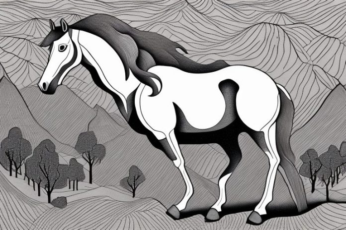 A horse in a black forest landscape in the northern cape