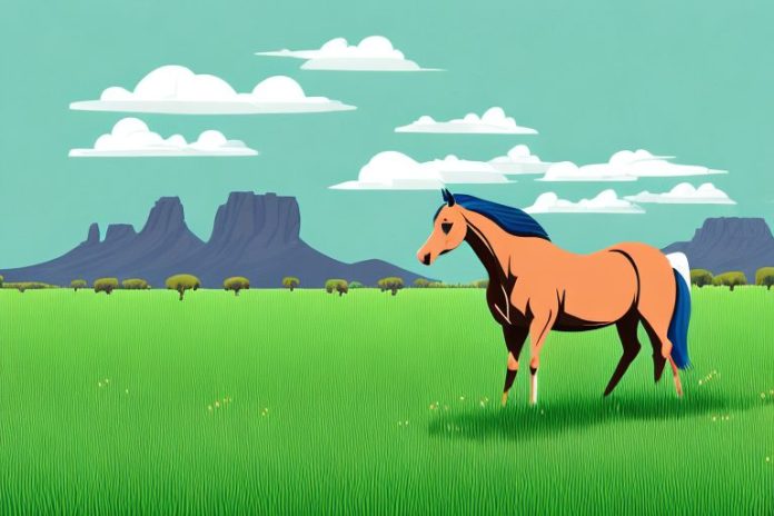 A horse in a grassy field in the black forest of south africa