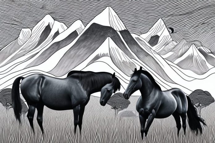 A black horse in the south african countryside