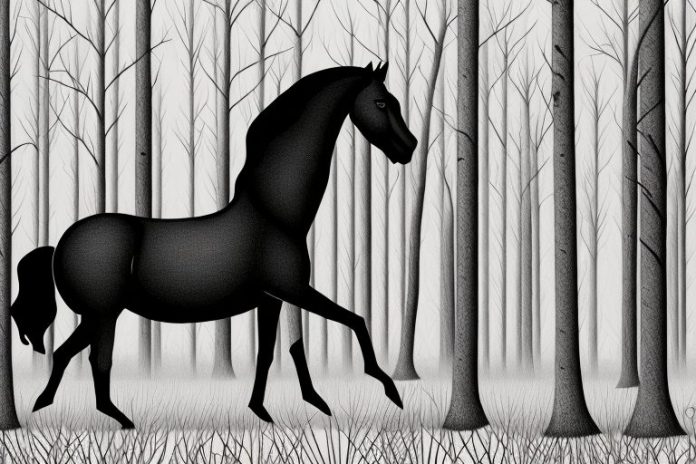 A black horse in a forest in george