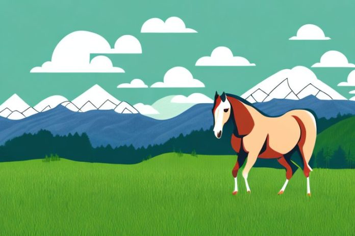 A horse in a grassy field with the black forest mountains in the background