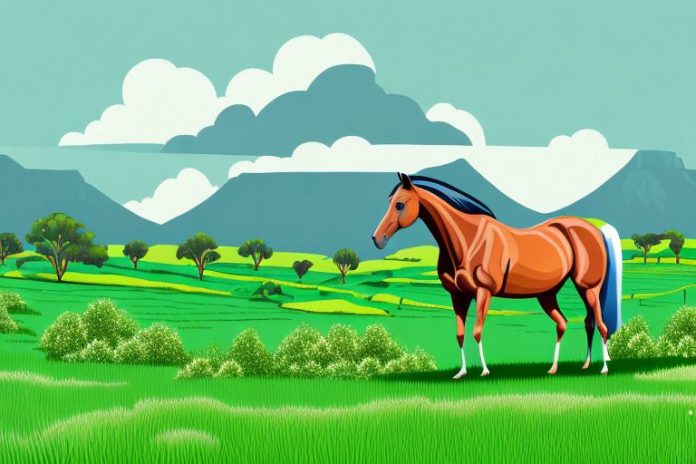 A horse in a lush