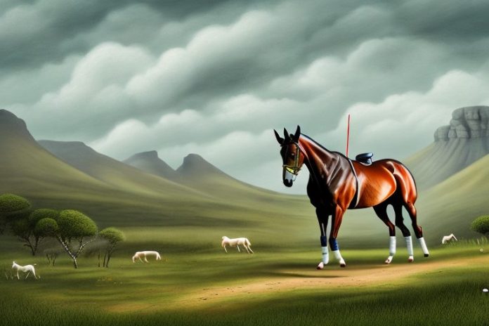 An irish sport horse in a rural landscape in kwa zulu natal