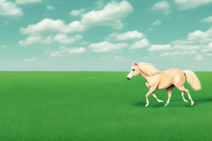 A haflinger horse galloping through a grassy landscape in mpumalanga