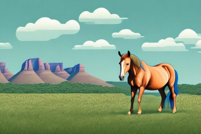 A horse in a field with the south african landscape in the background