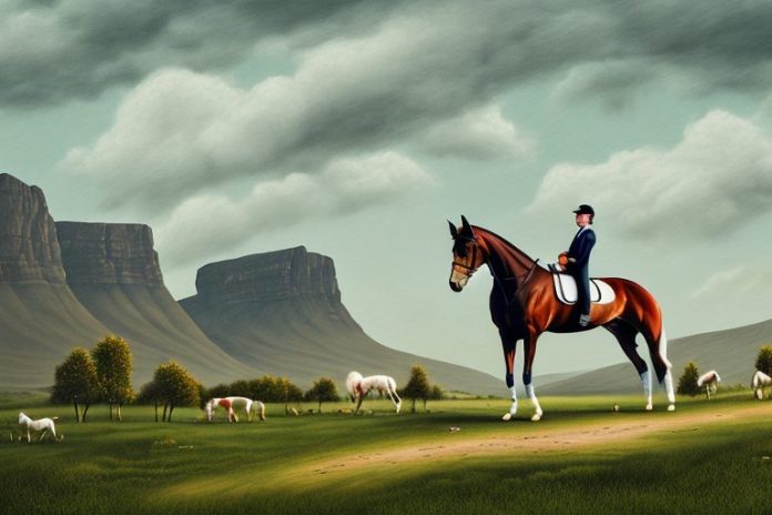An irish sport horse in a rural landscape in harrismith