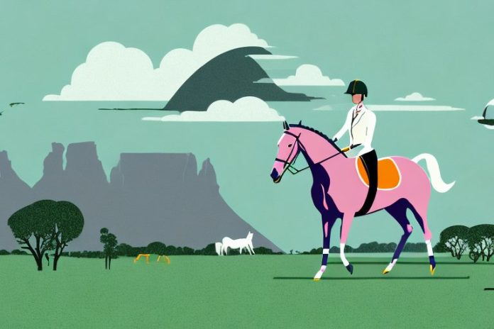 An irish sport horse in a rural south african landscape