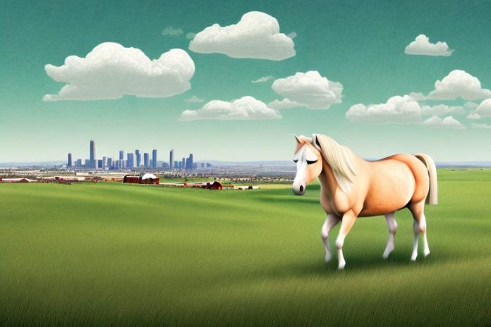 A haflinger horse in a rural landscape with witbank in the background