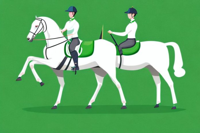 An irish sport horse standing in a lush green pasture