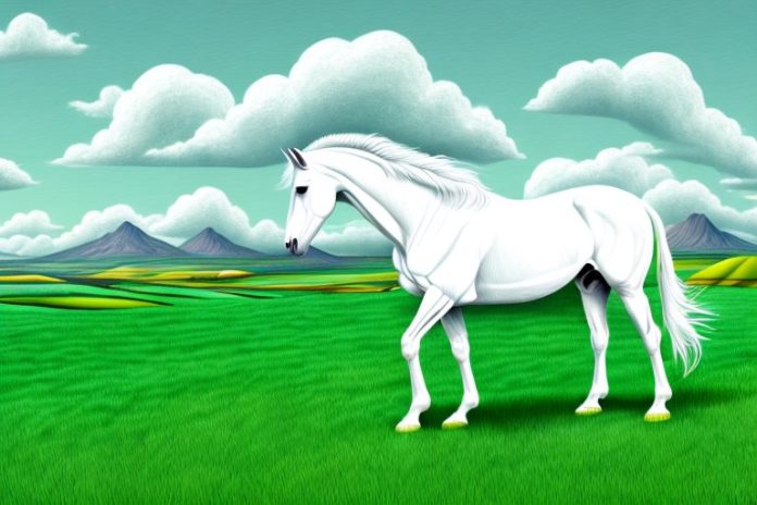 A white horse in a green field