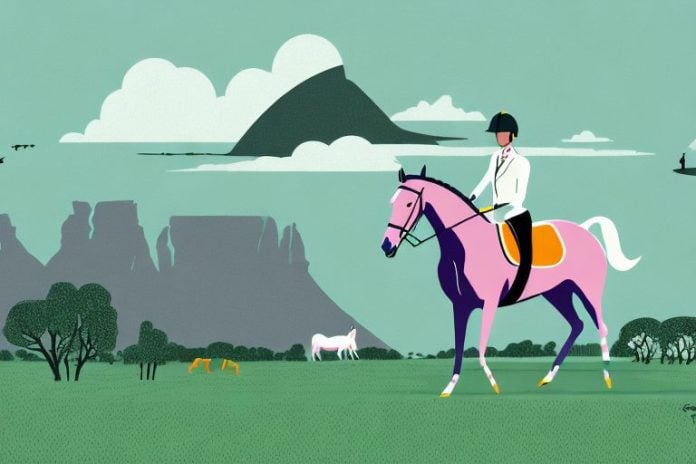An irish sport horse in a rural south african landscape