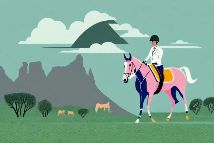 An irish sport horse in a rural south african landscape