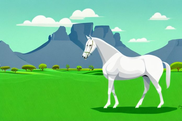 An irish sport horse standing in a lush green field in the western cape