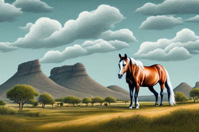 A horse in a rural landscape in graaff-reinet