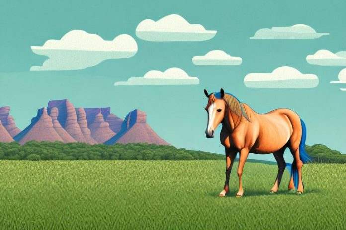 A horse in a field with the south african landscape in the background