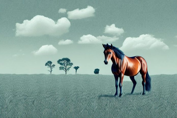 A horse standing in a field in postmasburg