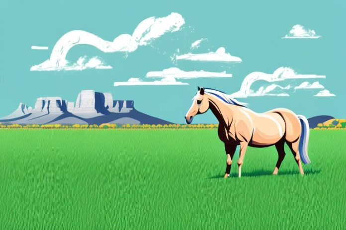 A horse in a grassy field in the north west of south africa